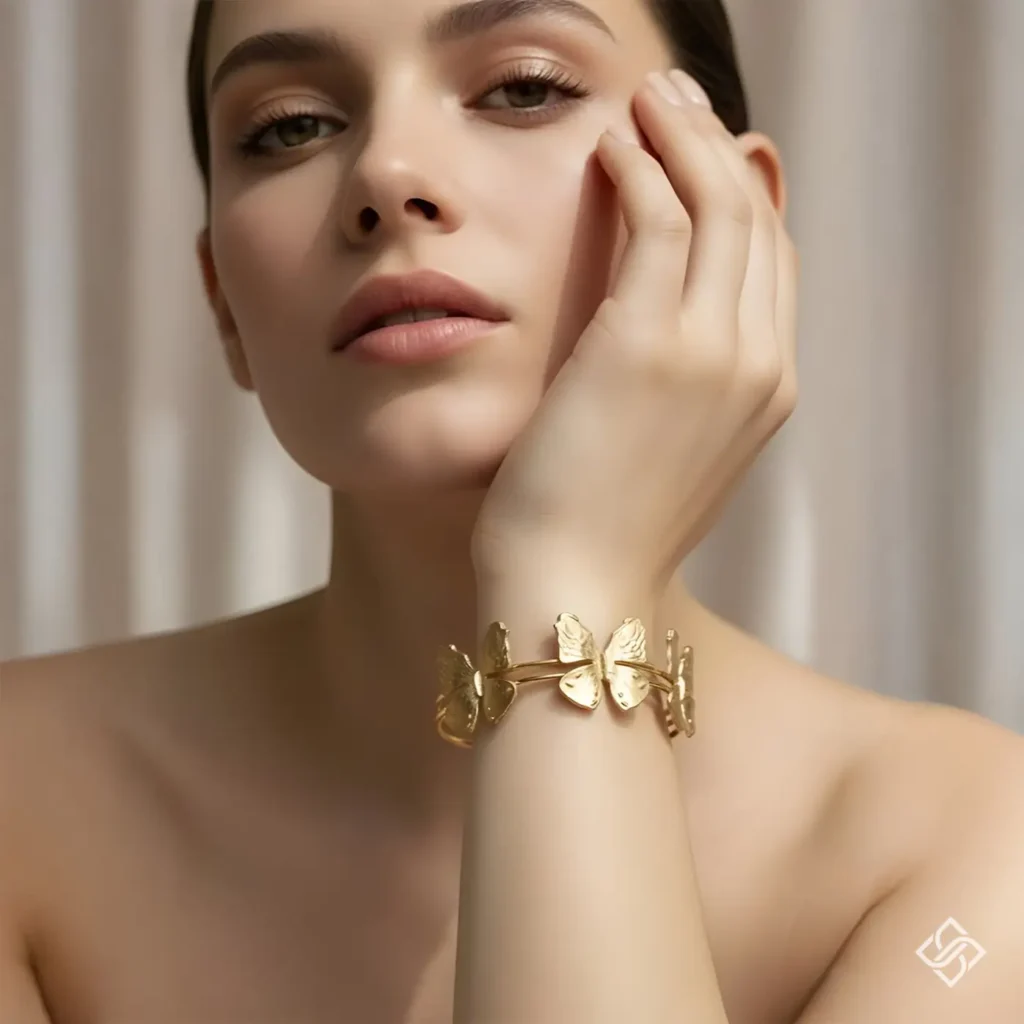 HandiPearl Anti-Tarnish Gold Plated Butterfly Cuff Bangle